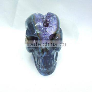 Natural Amethyst Crystal Quartz Points Carving Skull, Purple Crystal Quartz Skull for Sale photo-2