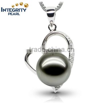 10-11mm perfect round black color heart shape tahiti pearl pendant