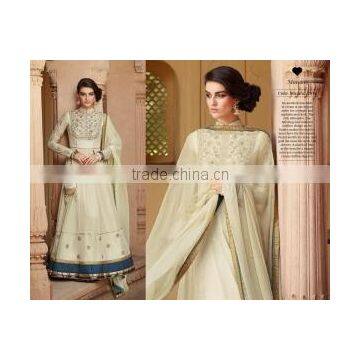 Whimsical Off White Tussar Silk Designer Anarkali Suit/Buy Online Designer Anarkali Suits