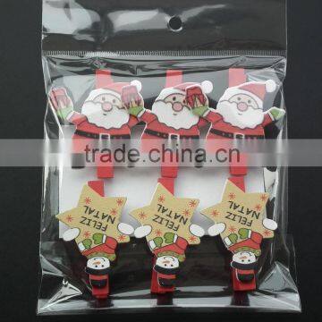 Christmas Wooden santa pegs with printing ,snowman Pegs Gifts for Christmas decorative ,xmas 6pcs pegs