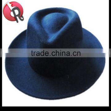 NEW style black wool felt Mens fedora hat brim roll down