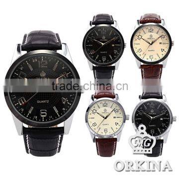 Orkina Coffee Leather Stainless Steel Case Chrono Quartz Men's Analog Sport Watch photo-6
