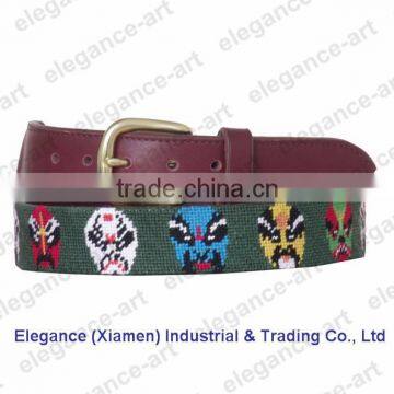 Beijing opera facial masks on needlepoint belts for adults