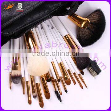 18pcs Real Hair Nylon Hair White Wood Handle Black Pouch Professional Makeup Brushes Set