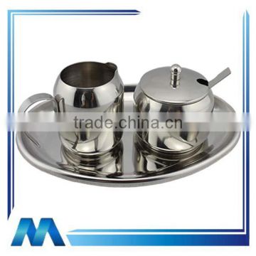 stainless steel sugar bowl with spoon and creamer set