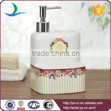 Square Colorful Stripe Floral Pattern Ceramic Handmade Lotion Dispenser photo-3