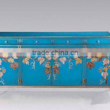 Vintage Wood Carved Buffet Cabinets With Hand Painted,Exquisite Seasell Mosaic Sideboard, Classical Cupboard For Home Decoration photo-2