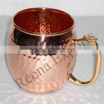 Moscow Mule Pure Copper Mug Hammered with Brass Handle ,Hammered Copper Mule Mug 16 Ounce,pure copper vodka mule mug