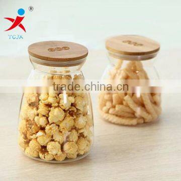 Puffed food glass jars with bamboo cap