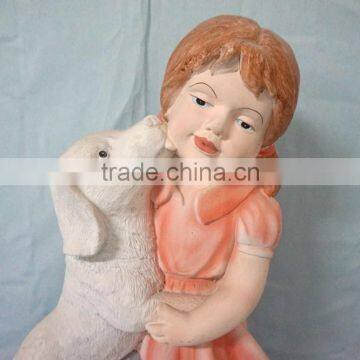 Fiberglass Colorful Girl and Dog Statue Garden Ornament photo-3