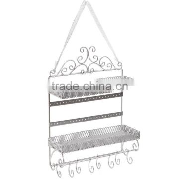 Silver Metal Scrollwork 2 Tier Necklace Hanging Organizer Rack