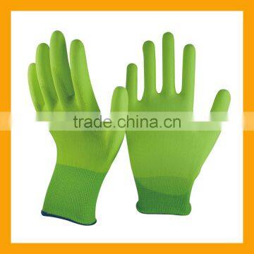 Fluorescent Green PU Palm Coated Garden Builders Grip Gloves