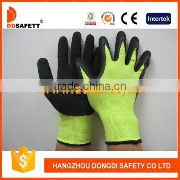 DDSAFETY Hot Sale 13 Gauge Fluorescent Nylon Liner With Black Latex Gloves