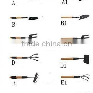 wood handle garden tool trowel hoe fork rake