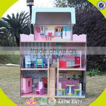 Wholesale Lovely Role Play Kids Wooden Dollhouse Delicate Style Children's Wooden Pink Dollhouse for Sale W06A032 photo-3