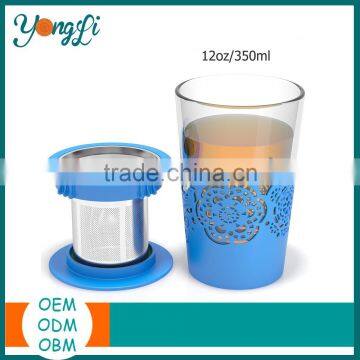 Wholesale Borosilicate Glass Tea Cup Silicone Glass Tea Cup with Infuser