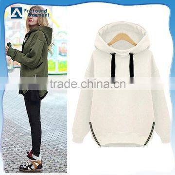 100% cotton side zipper plain white hoodie for winter