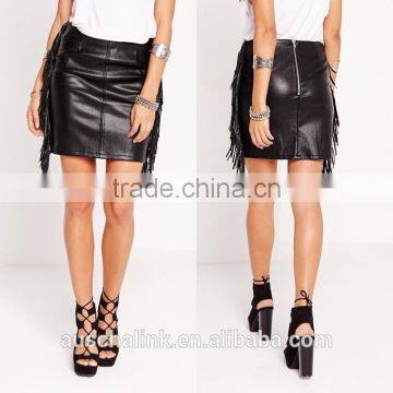 Unique Design Young Lady Fring Side Faux Leather Mini Skirt photo-6