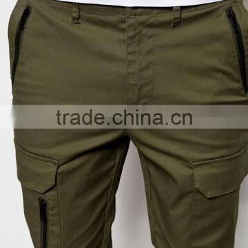 Custom 98% Cotton 2% Elastane Stretch Twill Functional Zip Cargo Pockets Zip Leg Opening Men's Green Casual Pants photo-3