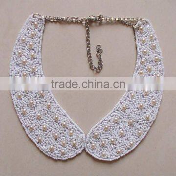 White Bead Embroidered Necklace 2014