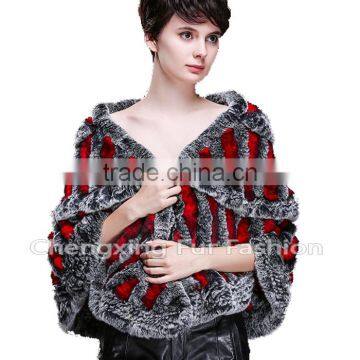 CX-B-74B European Women Fashion Chinchilla Printed Rex Fur Shawl photo-3