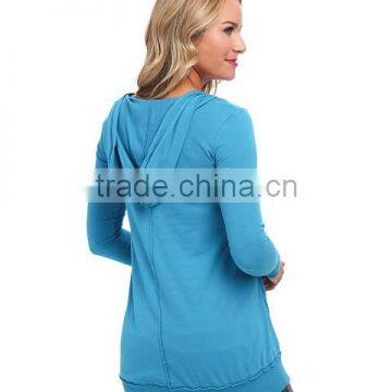 100 % Cotton European Style Plain Long Sleeve Classic Jersey Fabric Pullover Hoodie for Women photo-6