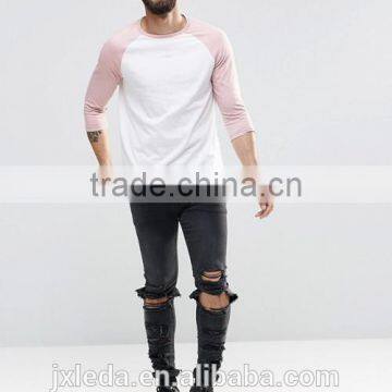 Men 100% Cotton Crew Neck Contrast Raglan 3/4 Sleeve T-shirt Wholesale Custom photo-4