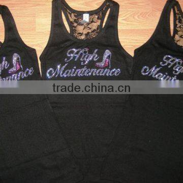 Fashion Wedding Rhinestone Bride Entourage Cotton Lace Tank Tops Wholesaler photo-3