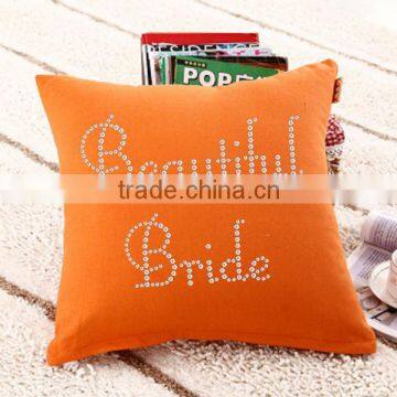 2016 Hot Color Beautiful Bride Rhinestone Transfer Design Pillow Case,Plain Cushion Cover Customized Undefined Design Wholesale