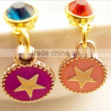 Beautiful star pattern pendant phone charms metal round charm dustproof jewelry with crystals