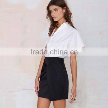 MGOO 2015 Cheap Price OEM Services Women Black Wrap Office Skirts Mini Above Knee Length Wraparound 15144A413 photo-4