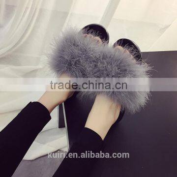 2017 Ostrich Hair Plush Fur Woman Slipper Outdoor Turkey Fur Slides Fslipper-8 photo-5