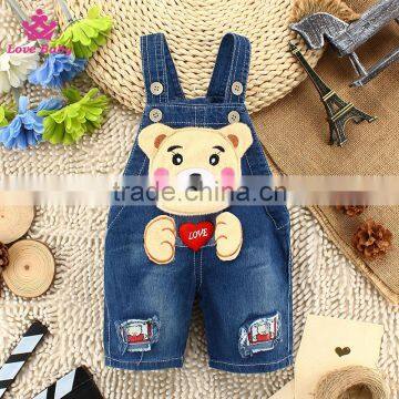 Hot Sale Baby Denim Short Pants Carton Bear with Love Heart Kids Strap Jeans Pants