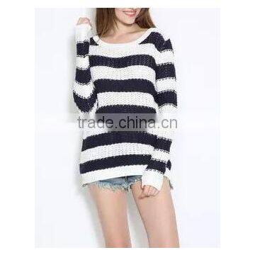 EY0859S Women Stripe Knitted Pullover Sweater photo-2
