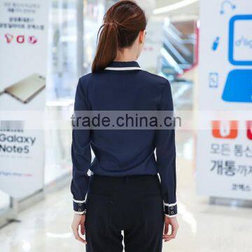 Custom High Quality Woman Clothes Fashionable Navy Blue Elegant Ladies Blouse Wholesale