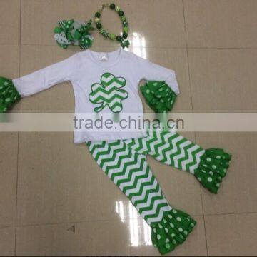 2015 new baby girls shamrock pant top set outfits with matching necklace and bow set