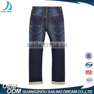 OEM Service 100% Cotton Roll Hem Skinny Hand Brush Jeans Trousers for Children photo-3