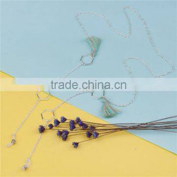 Cotton Eyeglasses Chain Holder Silver Plated Mint Green Honeycomb Tassel photo-3