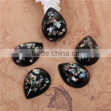 Resin & Shell Mosaic Dome Seals Cabochon Drop Black