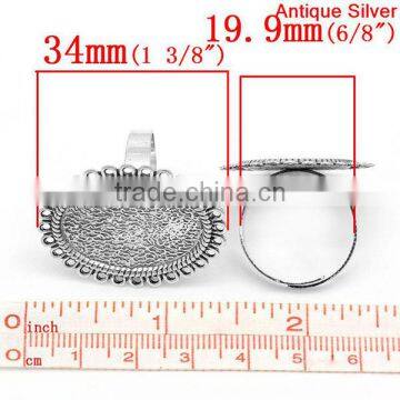 Adjustable Wired Rings Oval Antique Silver Cabochon Setting 19.9mm Ring Setting photo-2