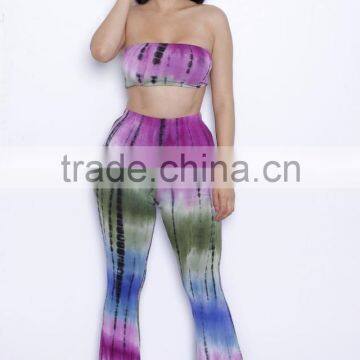 purple gradient bell bottomed pants and top set /19 color xayn printed wide legging flare trousers and top two piece set