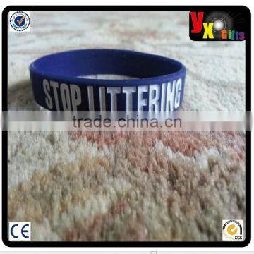 New design STOP LITTERING YOU ARE NOT ALONE Blue Silicone Wristband Bracelet