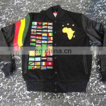 Mens Black Varsity Jacket with White Leather Sleeve Custom printed Bomber Jacket