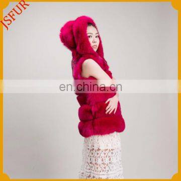 Russian style colors splicing long women thick hooded fox fur collar Gilet