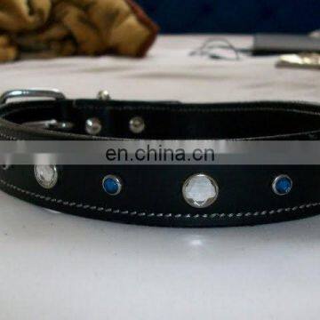 Rhinestones Rivet Pet Dog Collar leather