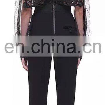 high quality black transparent lace long sleeve hollow flower office women daily dress