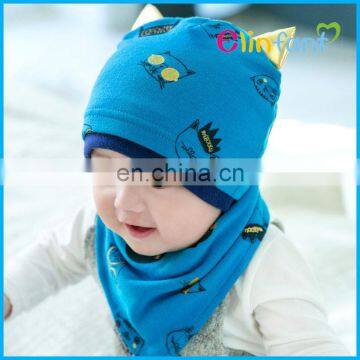 Elinfant baby knitted cap cotton hat with cute cat ear and triangle drool bibs set