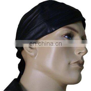 HMB-901A LEATHER SKULL CAPS DURAG BLACK BANDANA SKULLCAP