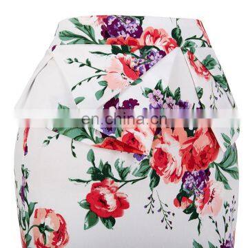 Grace Karin Occident Women Hips Wrapped High-waisted Short Cotton Flower Printed Pencil Vintage Skirt CL008928-8 photo-3