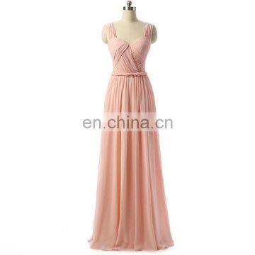 Sexy Backless Pink Chiffon Evening Dresses Long 2017 Fast Shipping Pleats A-line Spaghetti Strap Prom Dress Bridesmaid Dresses